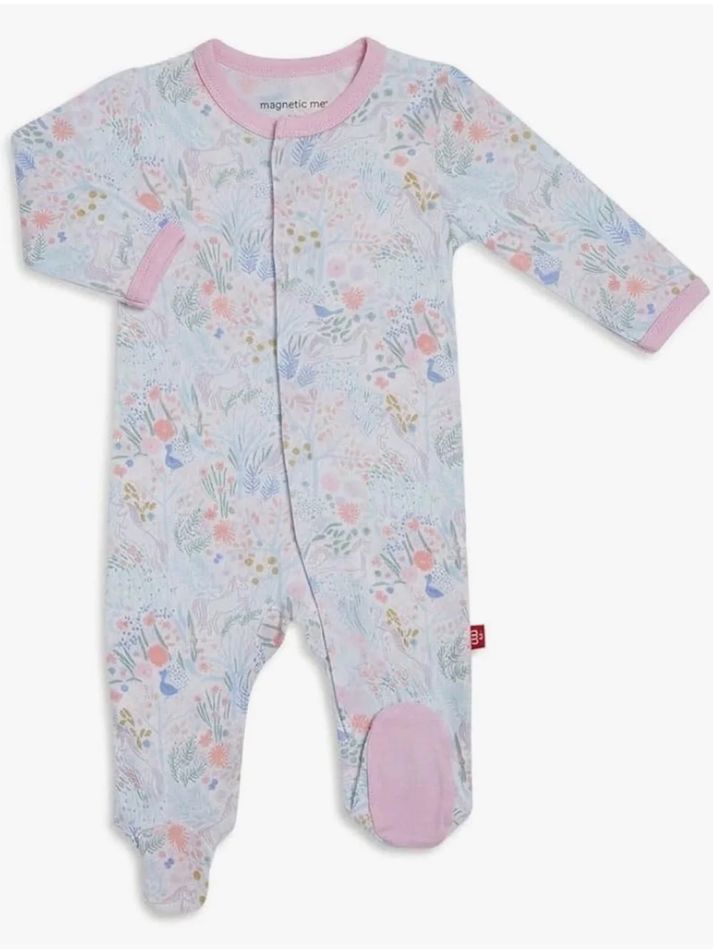 Magnetic Me Pastel Floral Footed One-Piece in Pink Trim